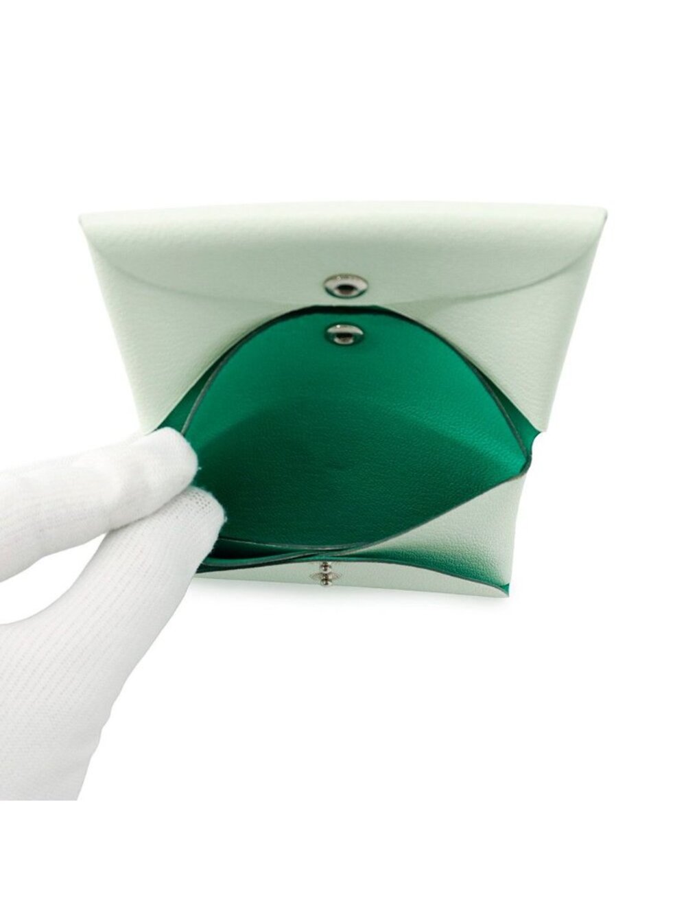 Hermes Coin Purse Calvi Duo Verso Vert Fizz Mint Silver Chevre Mysore - Picture 5 of 10